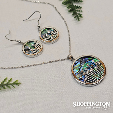 Necklace - Paua Flower Disc Necklace & Earrings Set