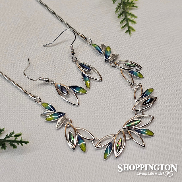 Necklace - Paua Leaves Necklace & Earrings Set