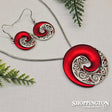 Necklace - Red Koru Necklace & Earrings Set