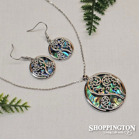 Necklace - Round Paua & Frond Set
