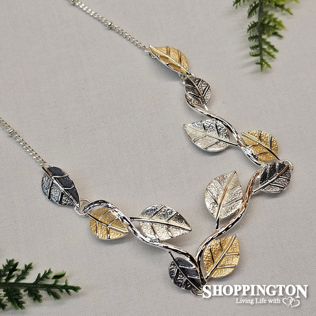 Necklace - White Gold Leaves