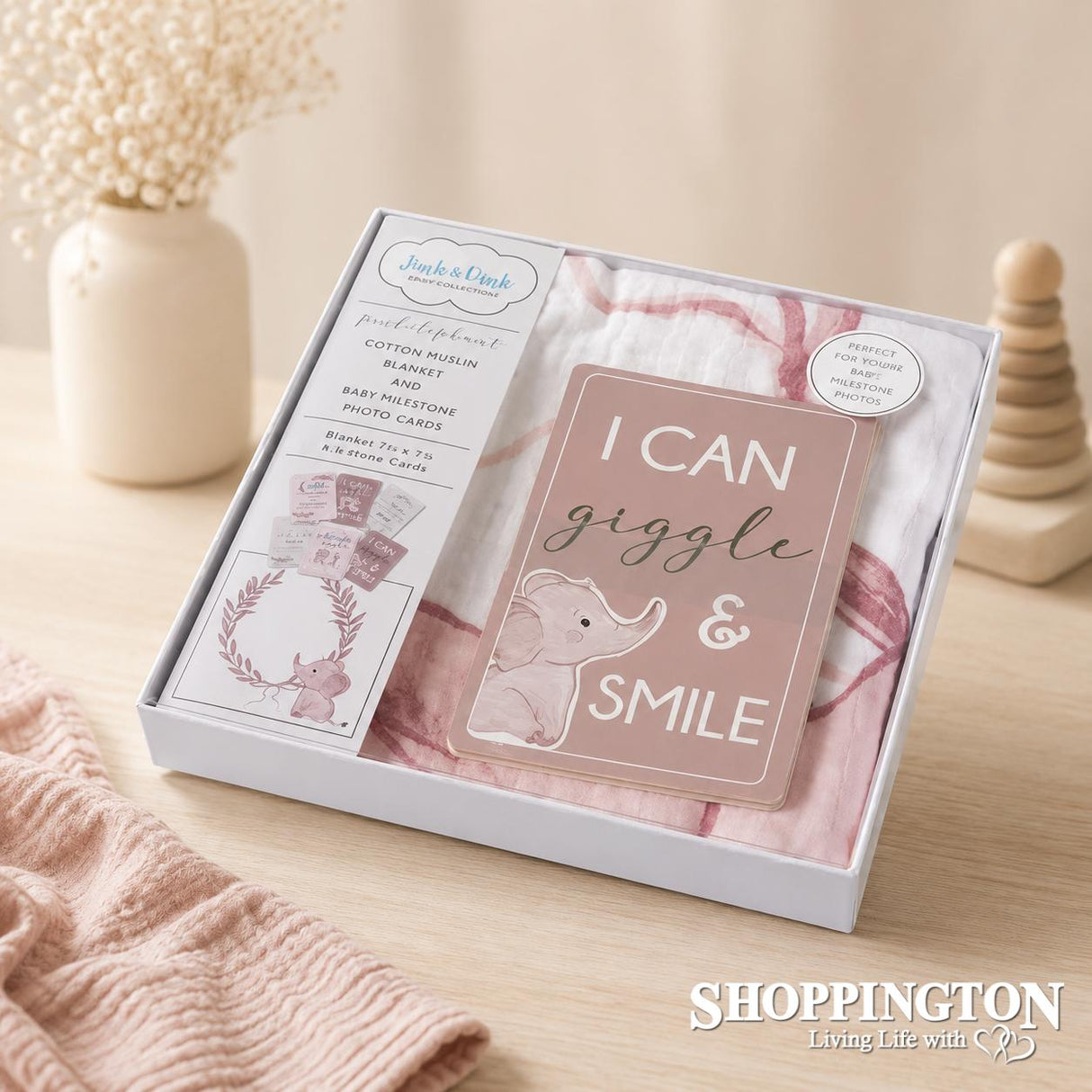 Pink Elephant Milestone Muslin Set