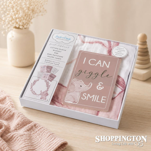 Pink Elephant Milestone Muslin Set