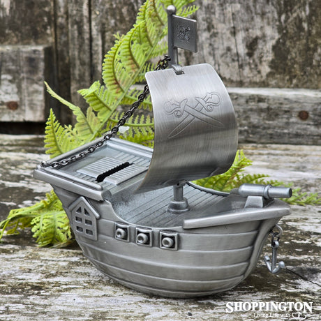 Pirate Ship Pewter Money Box