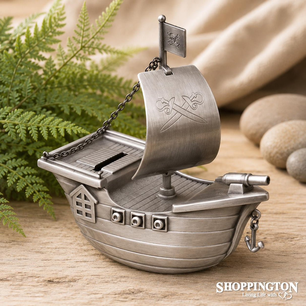Pirate Ship Pewter Money Box