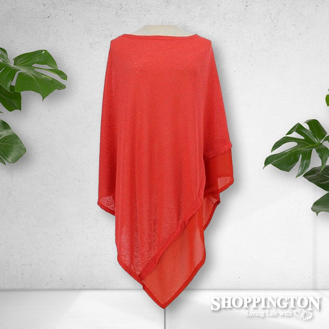 Poncho - Summer Knit Chiffon Trim