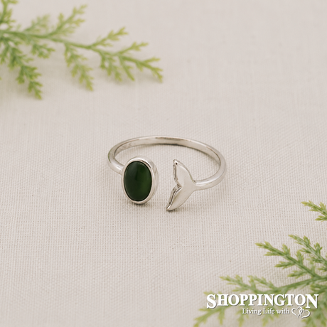 Pounamu & Sterling Silver Whale Tail Ring