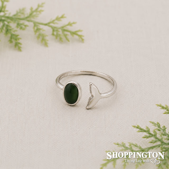 Pounamu & Sterling Silver Whale Tail Ring