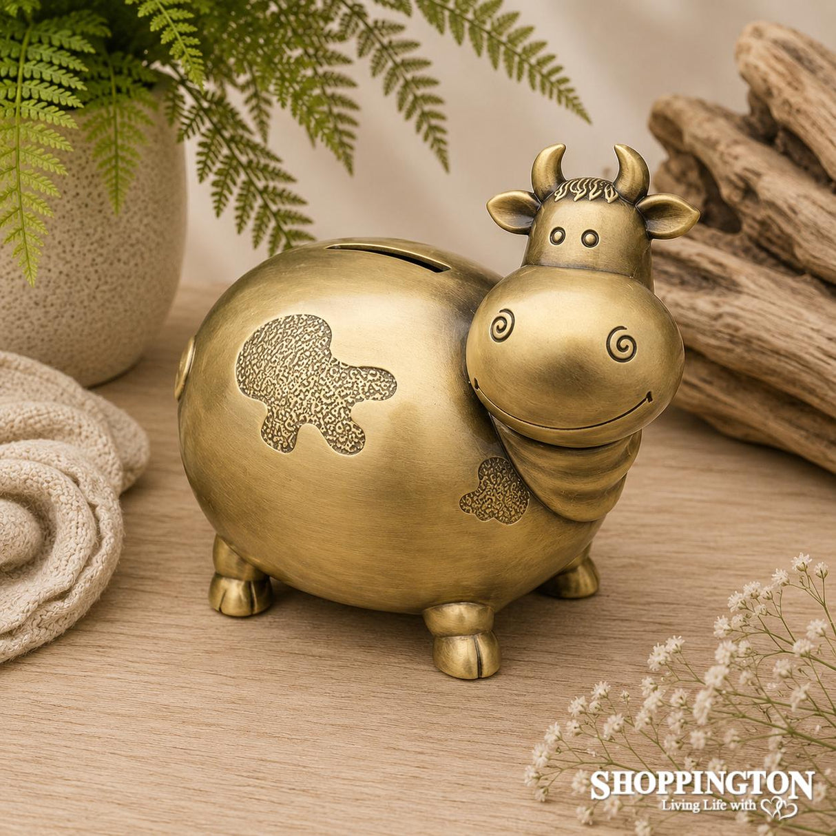Premium Pewter Gold Cow Money Box