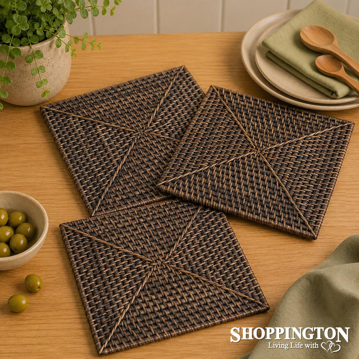 Rattan Cane Placemat - Dark - Square
