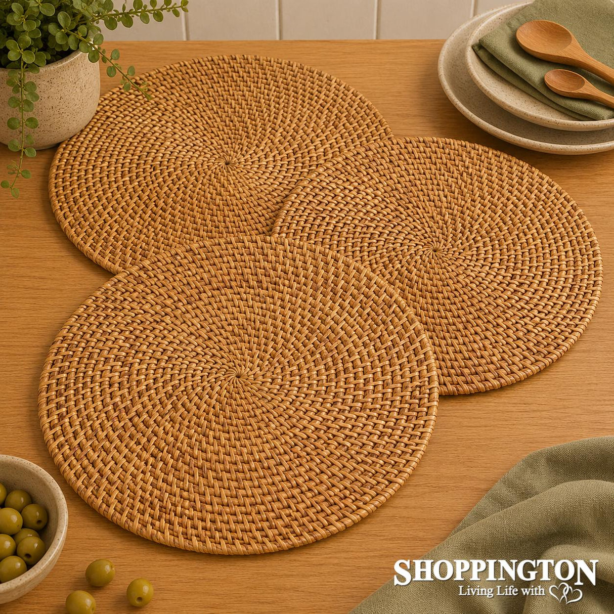 Rattan Cane Placemat - Natural - Round