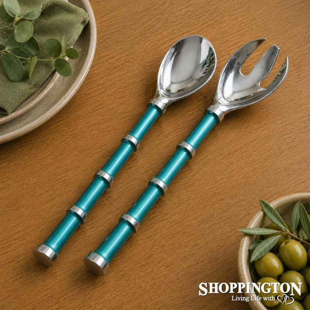 Ribbed Salad Servers - Aqua