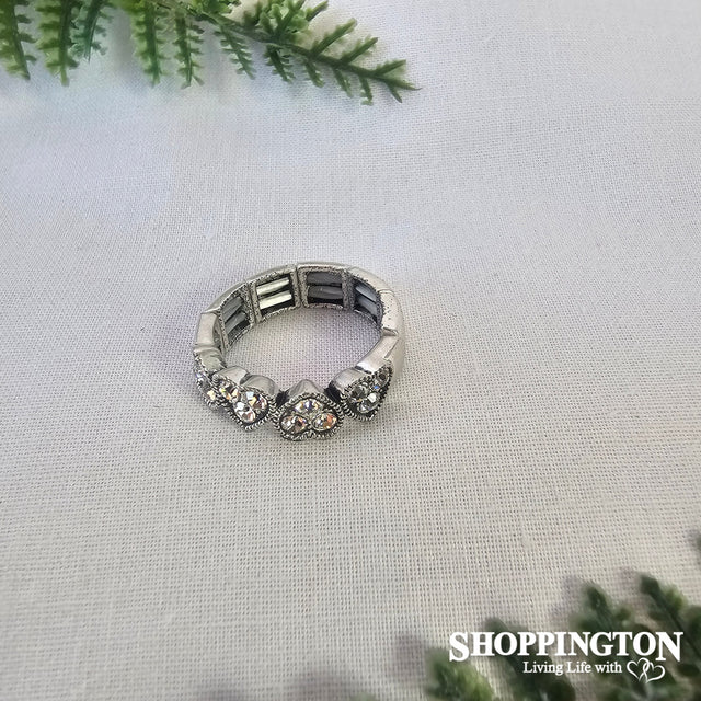 Rings - Silver Diamante Hearts