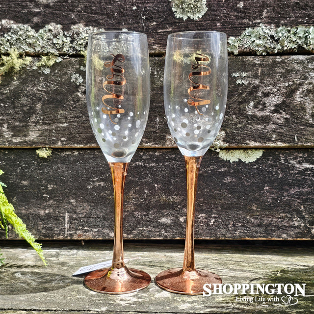 Rose Gold Champagne Flutes - Mr & Mrs