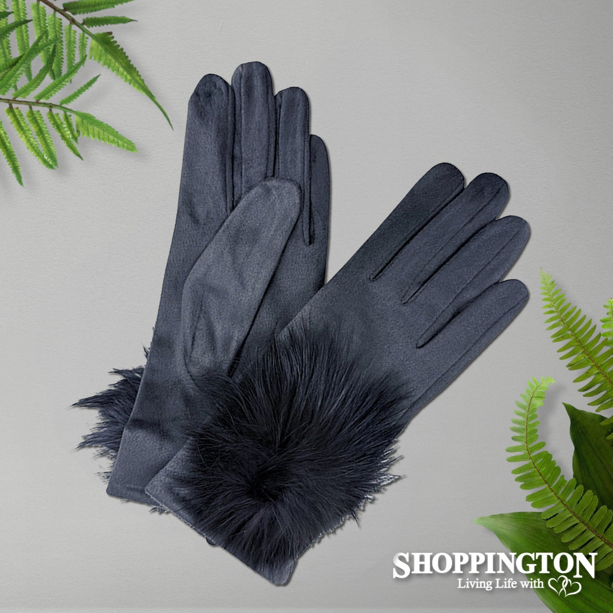 Gloves - Suede with large Pompom - Slate