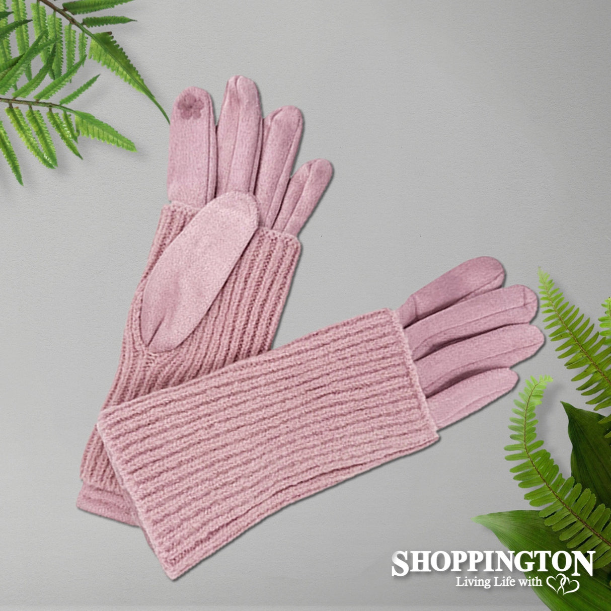 Gloves - Suede with Knit Cover - Pink