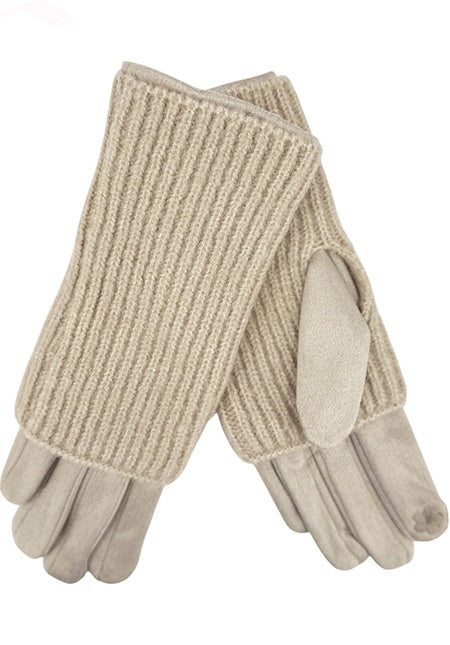 Gloves - Suede with Knit Cover - Beige