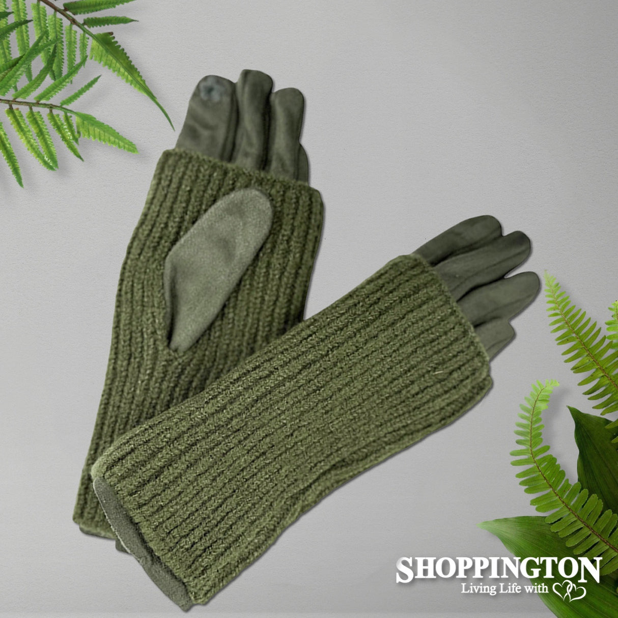 Gloves - Suede with Knit Cover - Olive