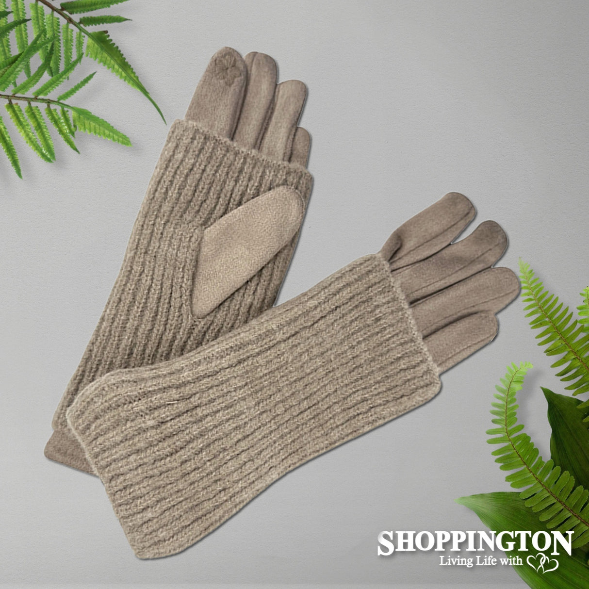 Gloves - Suede with Knit Cover - Brown