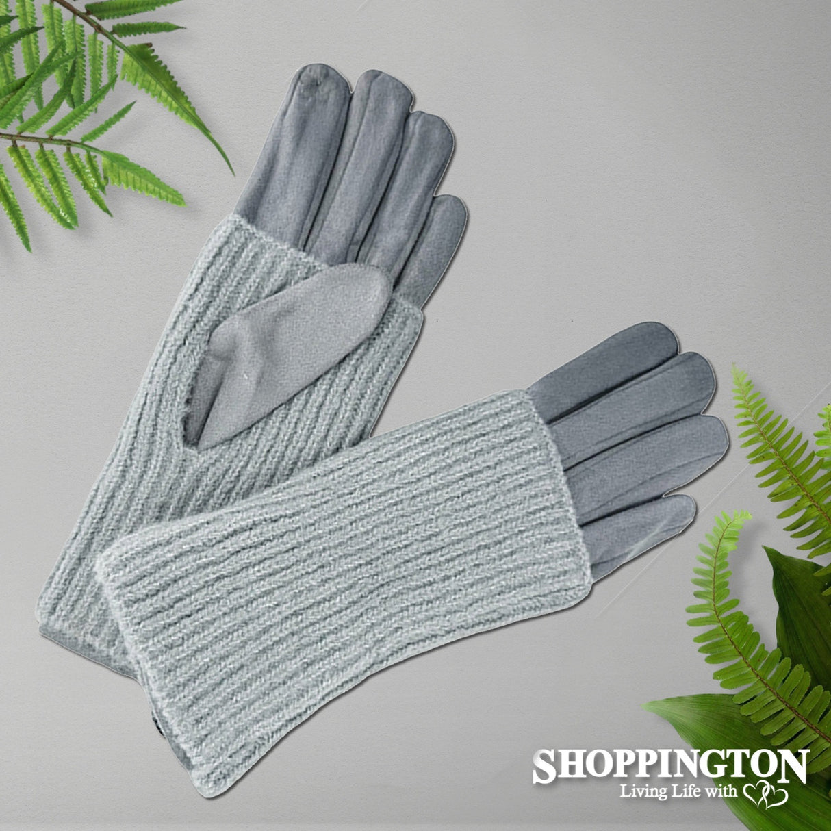Gloves - Suede with Knit Cover - Grey