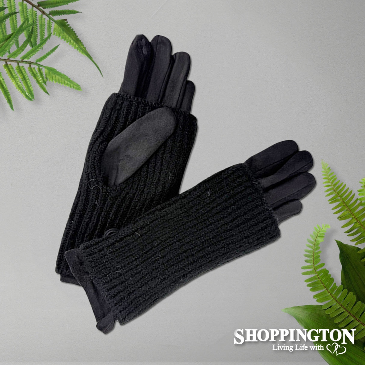 Gloves - Suede with Knit Cover - Black