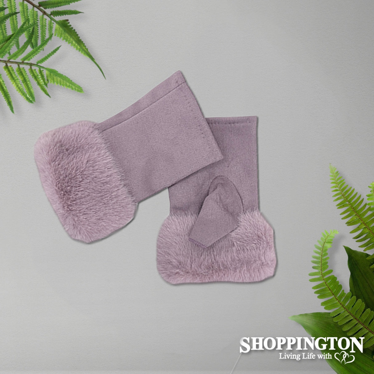 Gloves - Suede Fingerless Fur Trim - Pink