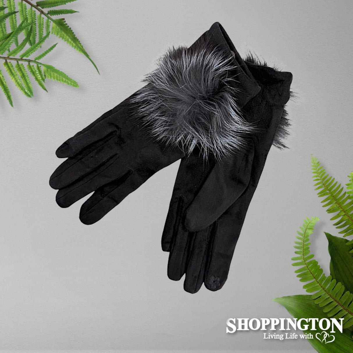 Gloves - Suede with large Pompom - Black