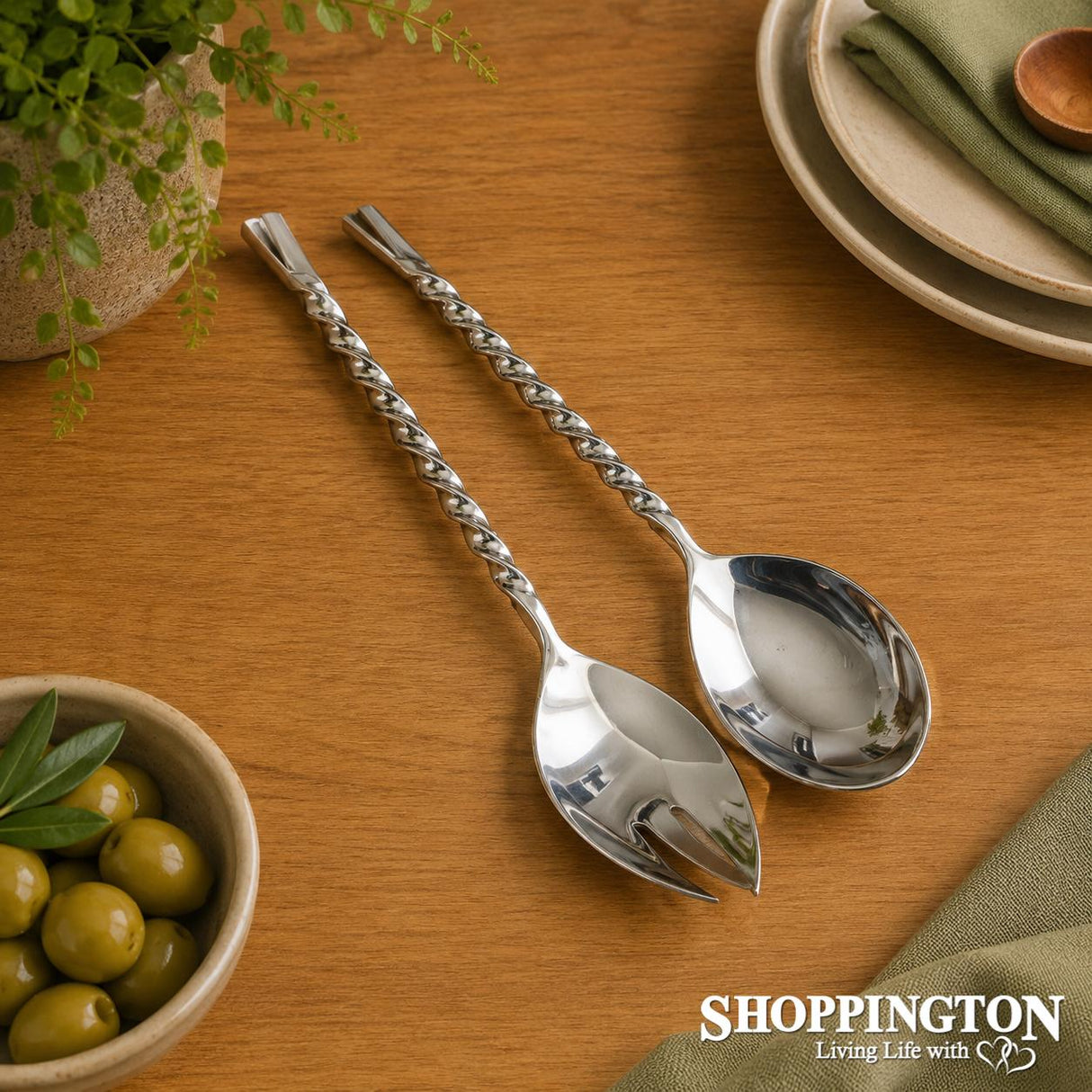 Salad Servers - Silver Twist