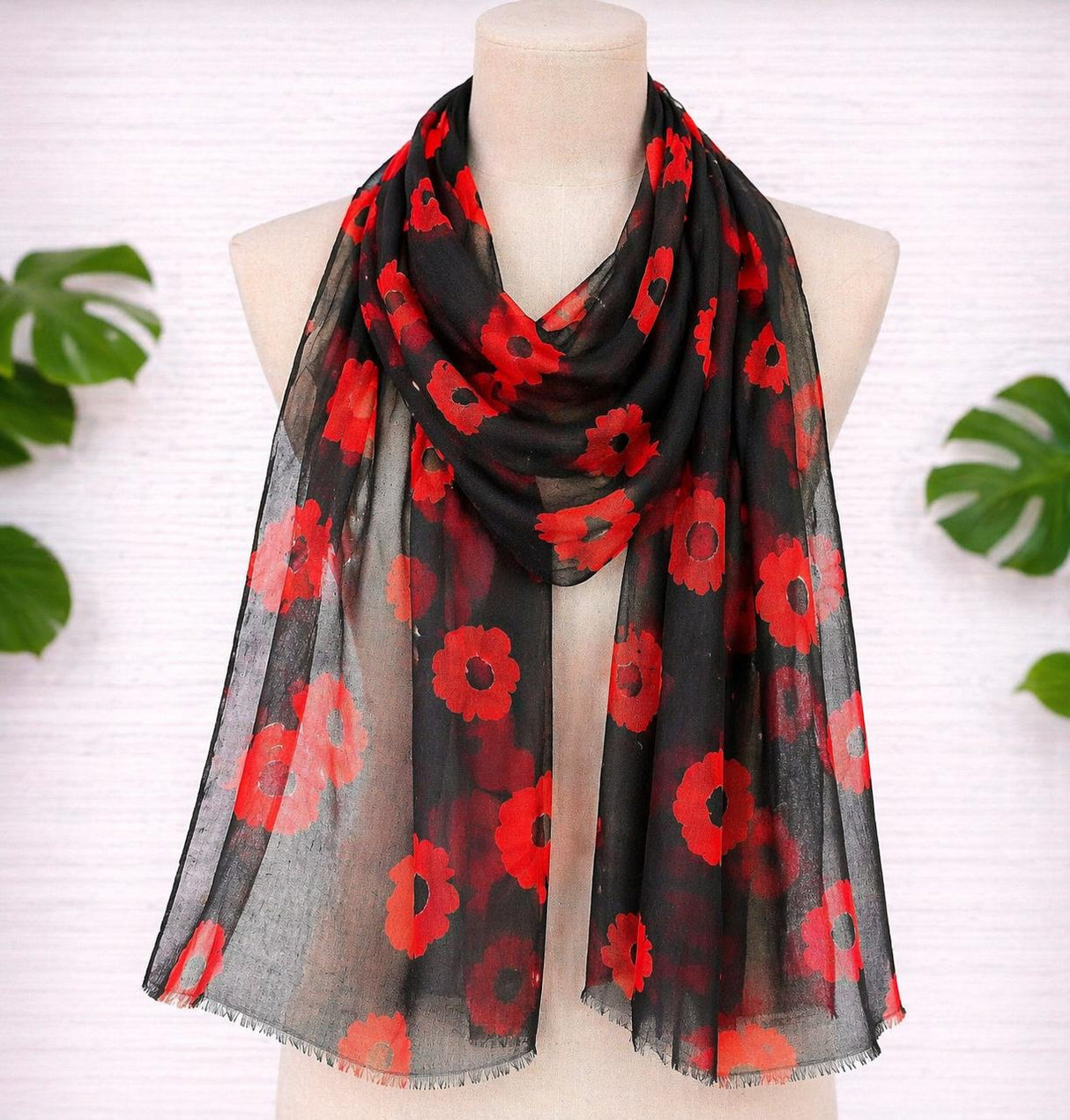 Scarf - Black & Red Floral