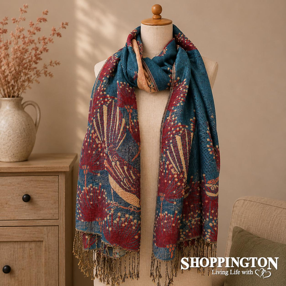 Scarf - Pashmina Look Pohutukawa/Fantail Teal