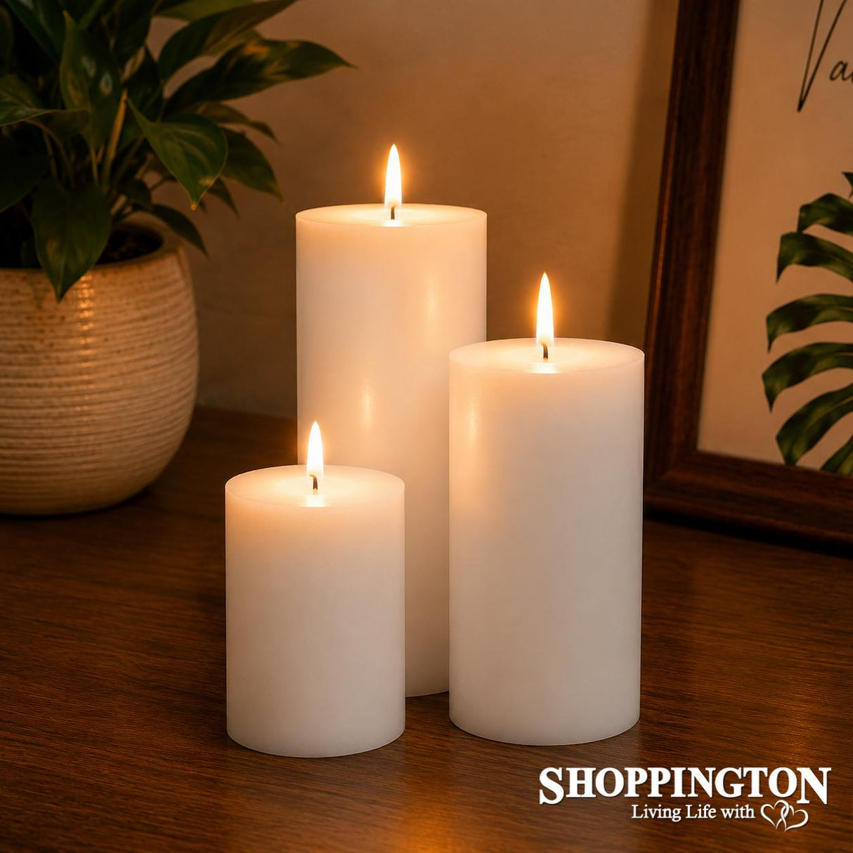 Set of 3 LED Pillar Candles 10cm, 12.5cm & 15cm (8 hour timer)