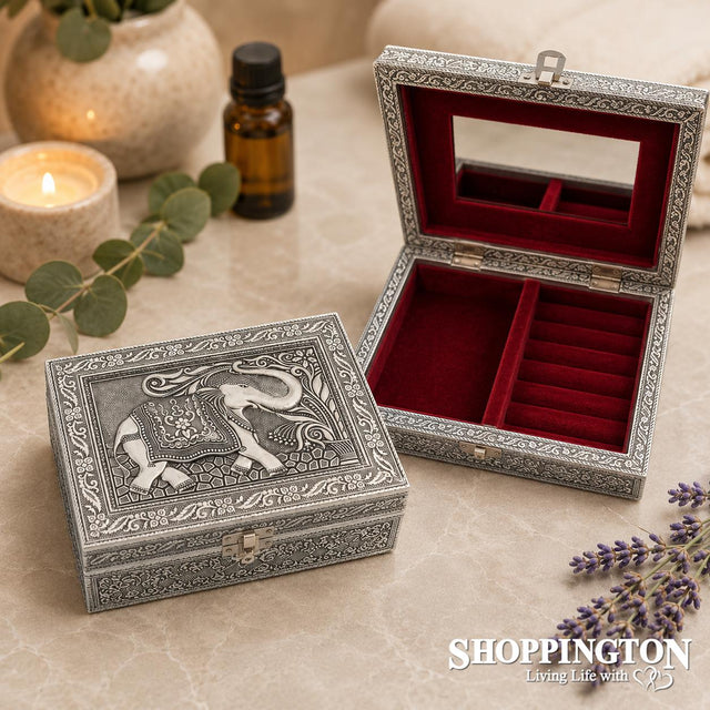 Silver Elephant Design Jewellery Box