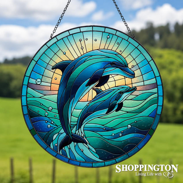 Stained Glass Hanger - Blue Dolphins