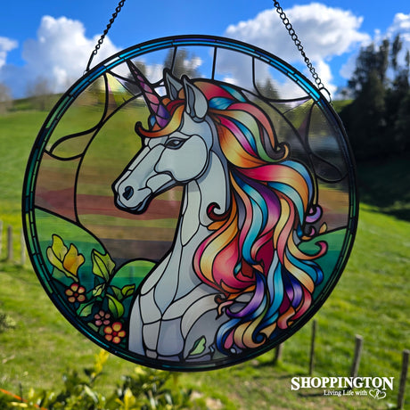 Stained Glass Hanger - Bronze Unicorn