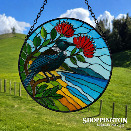 Stained Glass Suncatcher - Tui on Pohutukawa