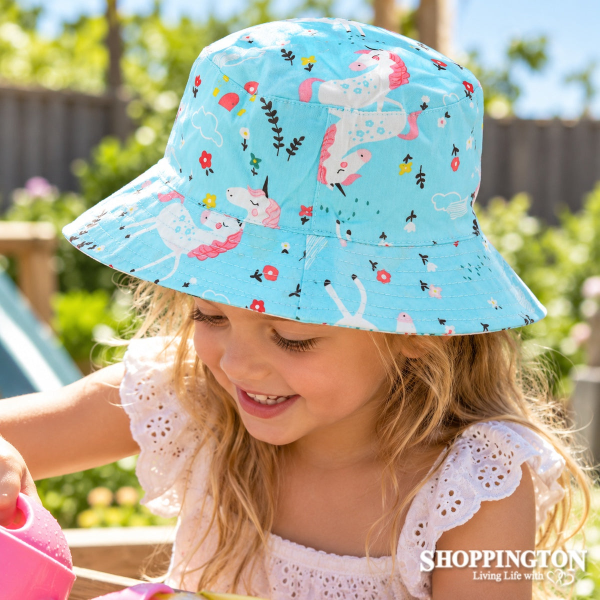 Kids Wide Brim Hat - Unicorns 52cm