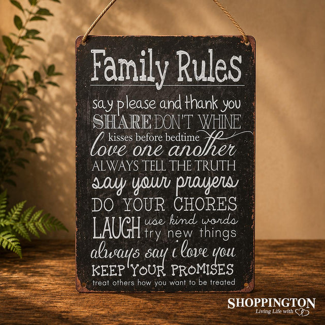 Tin Novelty Sign - Family Rules 20cm x 30cm