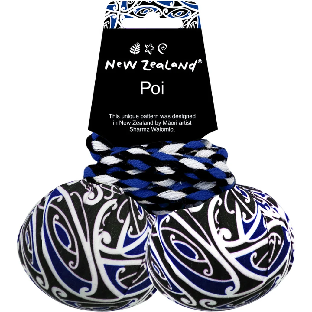 NZ Maori Patterned Poi - Blue