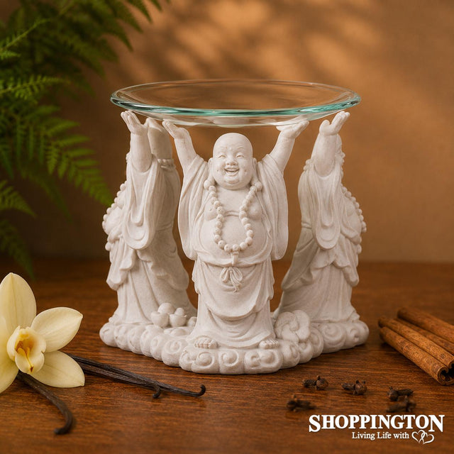White Laughing Buddha Oil & Wax Burner with Glass Dish