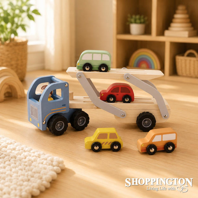 Wooden Car Carrier with 4 Cars
