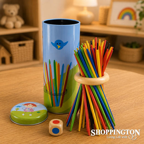 Wooden Pick Up Sticks in Tin