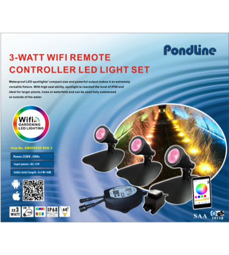 ZWF Pondline - LED Light - Set of 3 (3watt) RGB Remote Controller (WiFi)