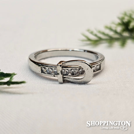 Zircon Rhodium Buckle Ring