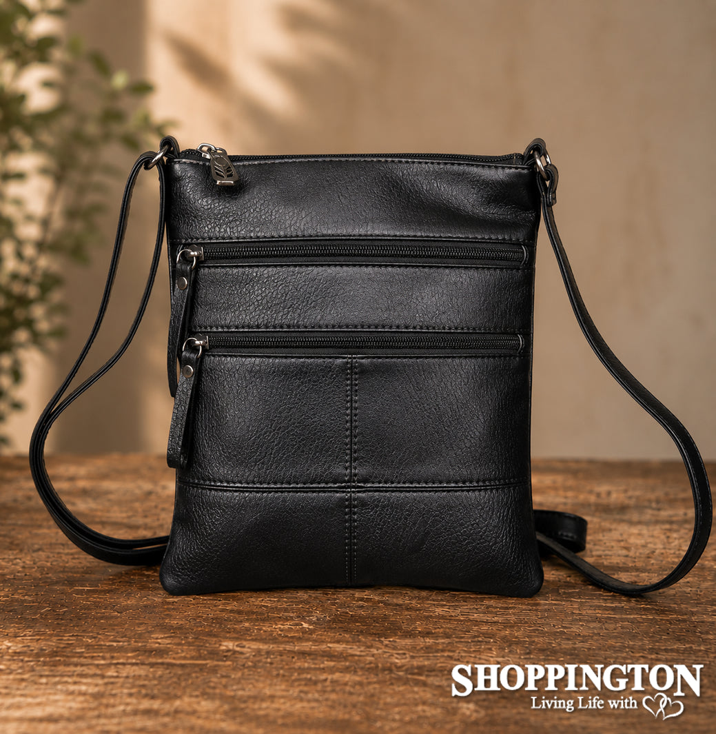 Crossbody Handbag Double Zip Detail Black