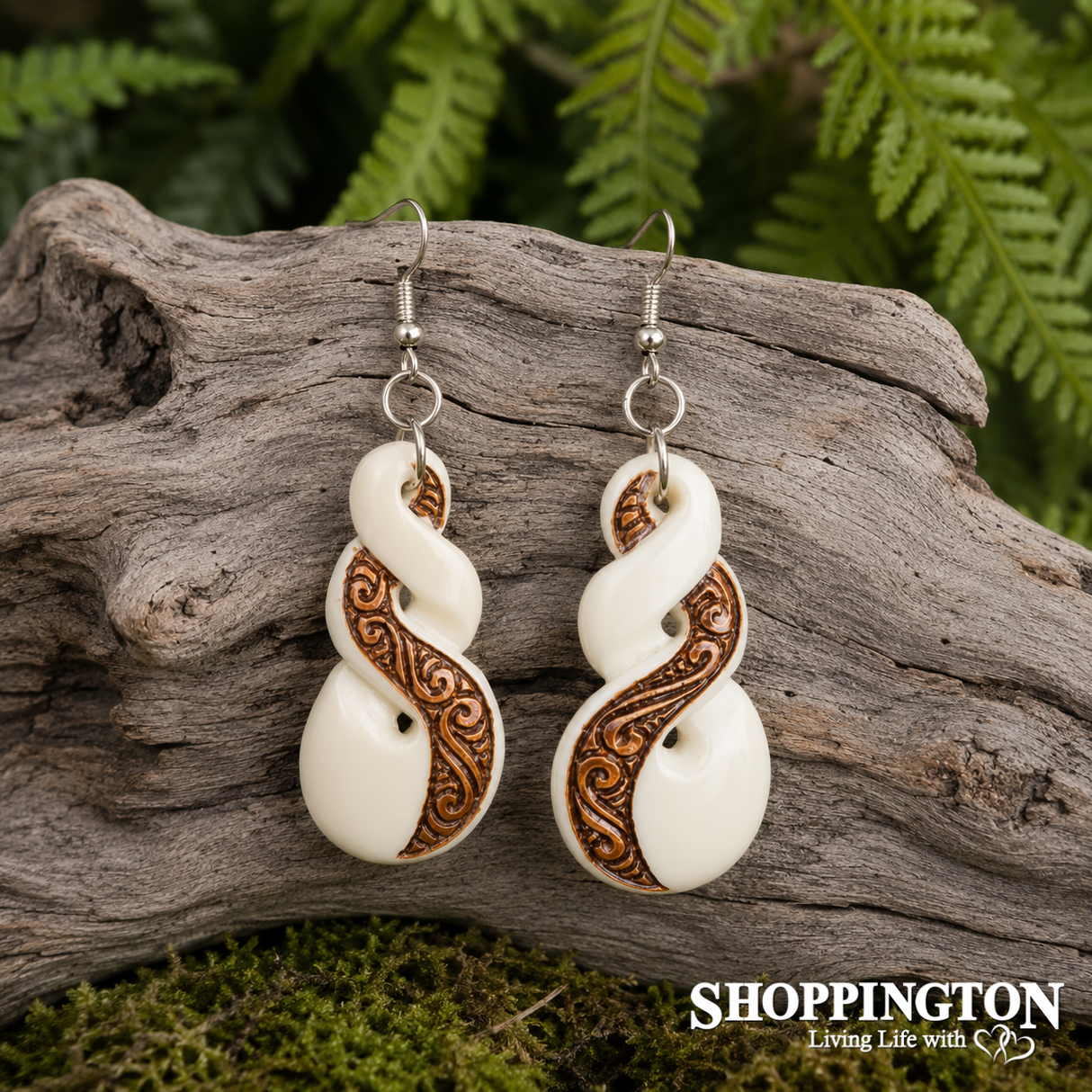 Bone Carving Earrings - Double Twist