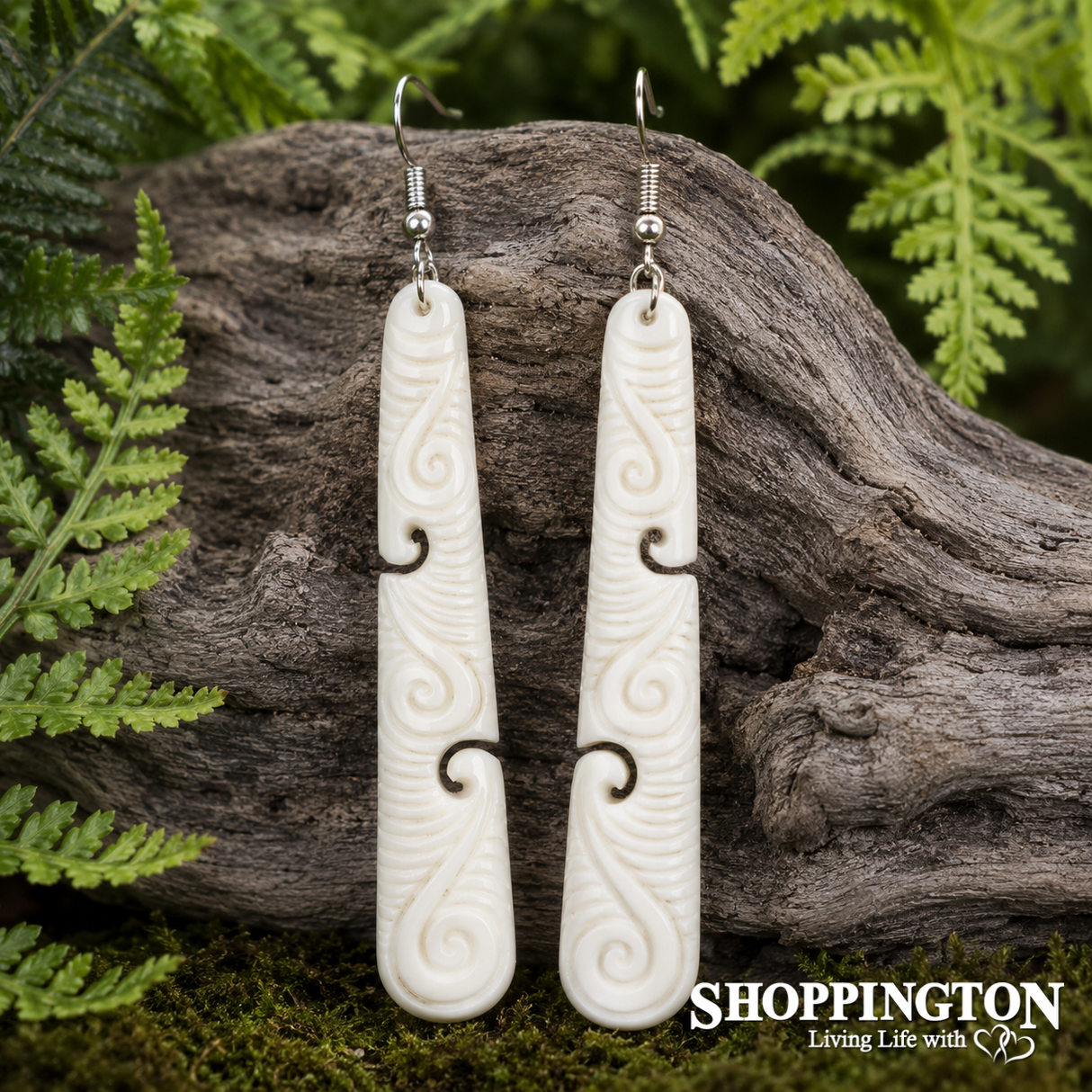 Bone Carving Earrings - Koru Design
