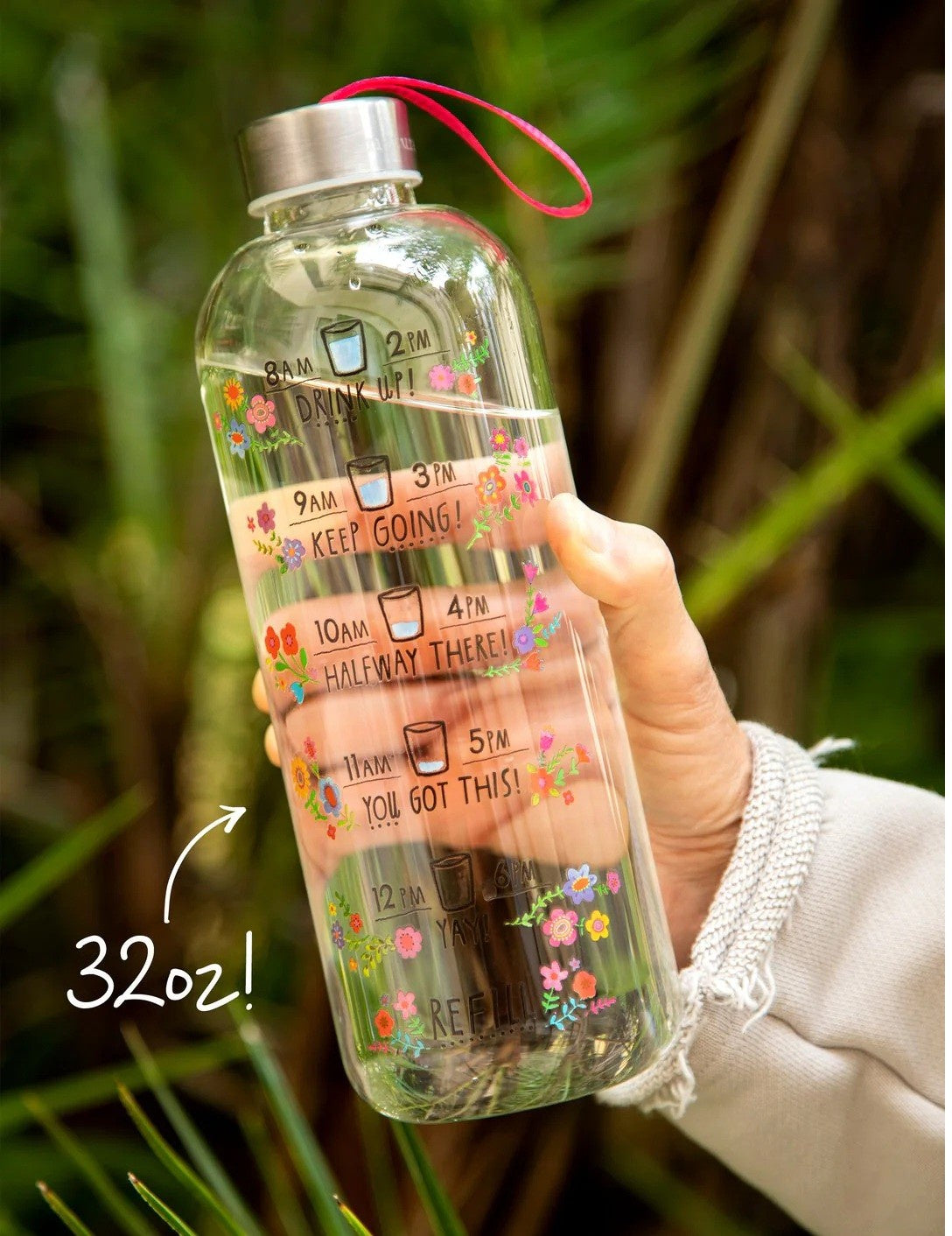 Glass Floral Water Bottle