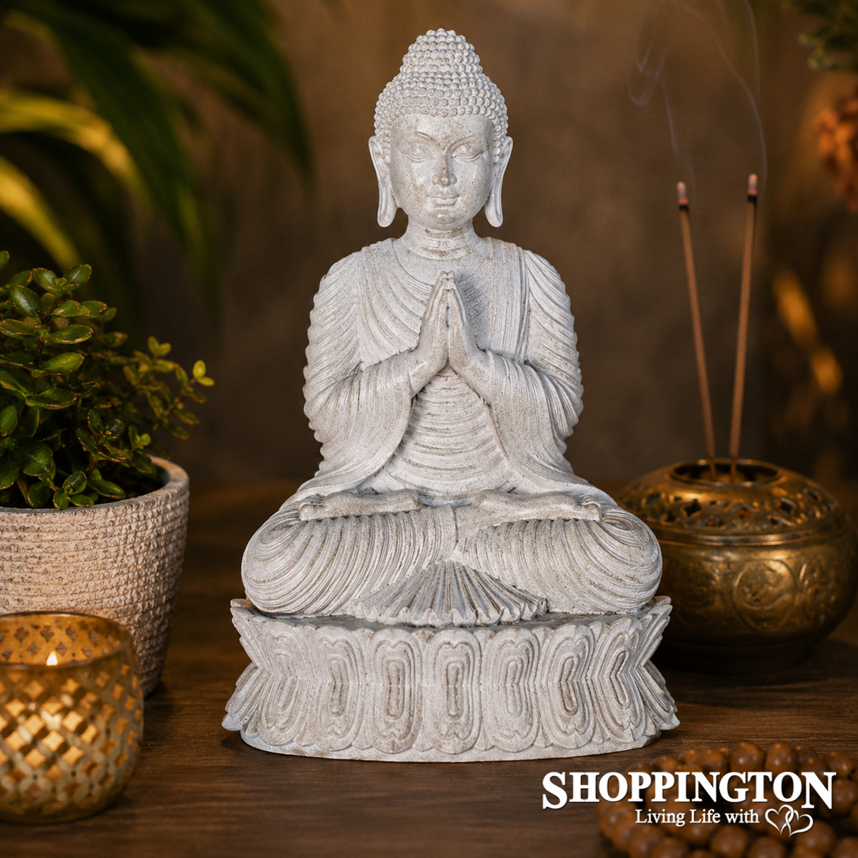 Meditating Cream Buddha (Lge)