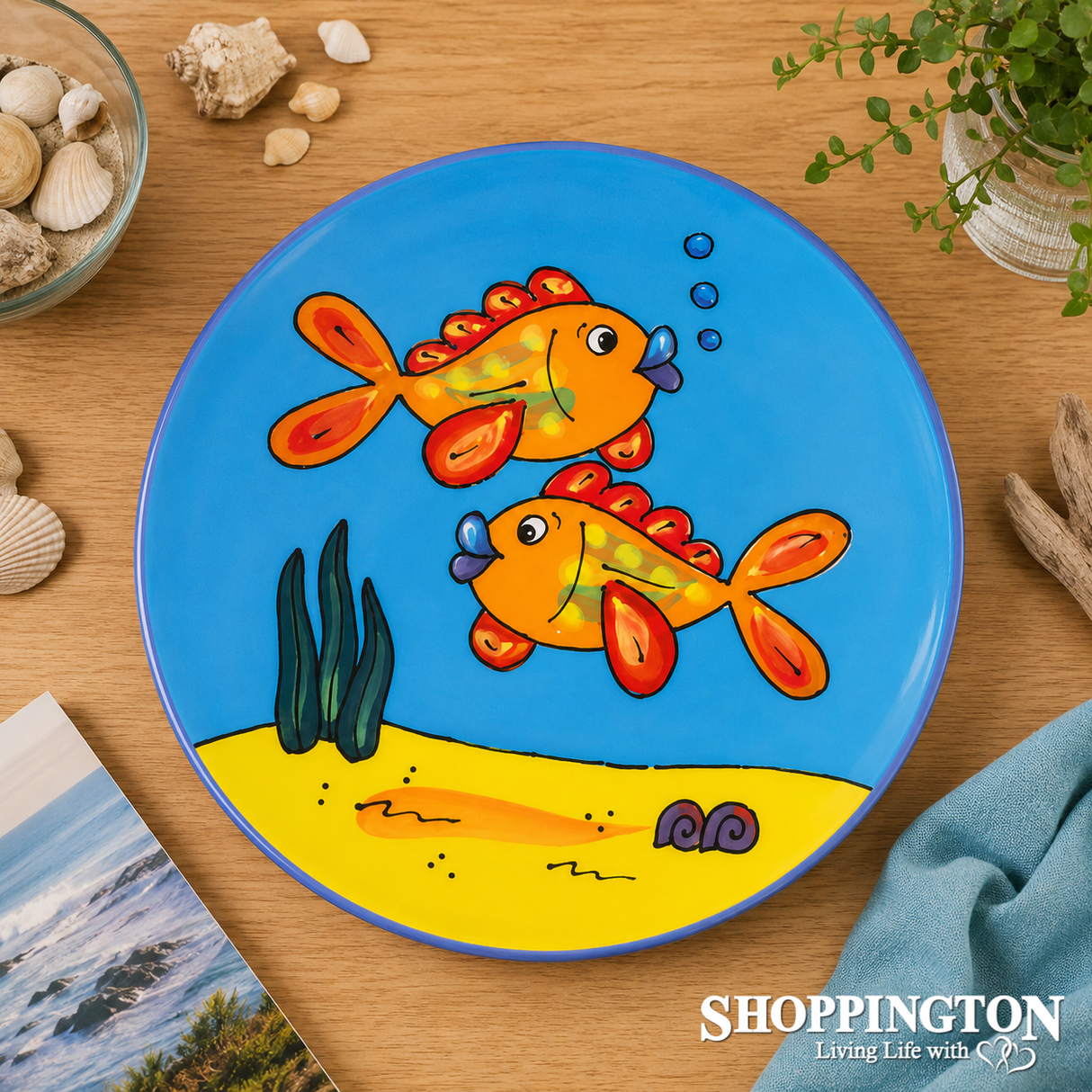 NZ Made Hand Painted - Salad Bowl Twin Orange Fish