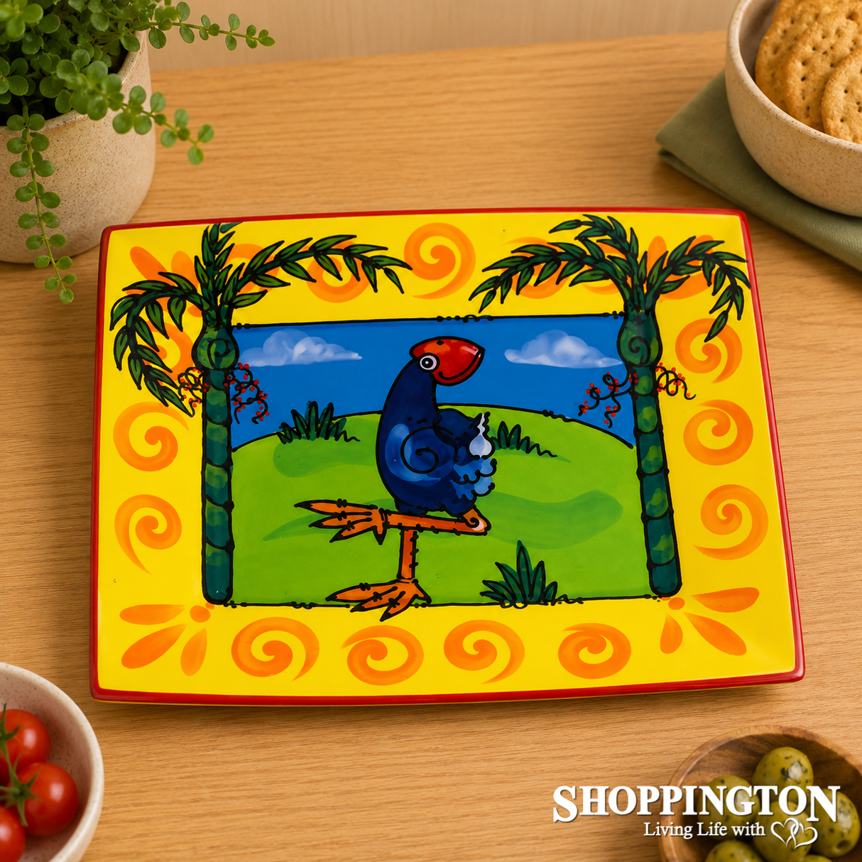 NZ Made Handpainted - Theme Tray 34cm x 27cm - Pukeko (Nikau)